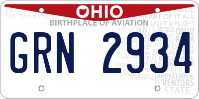 OH license plate GRN2934