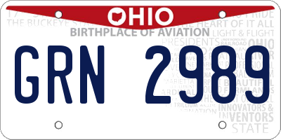 OH license plate GRN2989