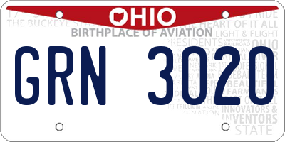 OH license plate GRN3020