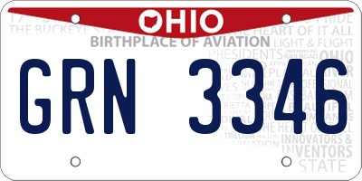 OH license plate GRN3346