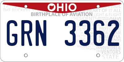 OH license plate GRN3362