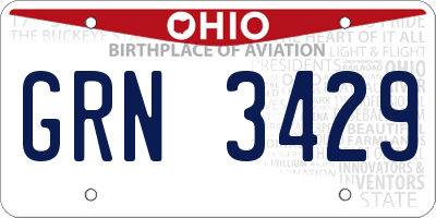 OH license plate GRN3429
