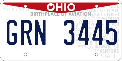 OH license plate GRN3445