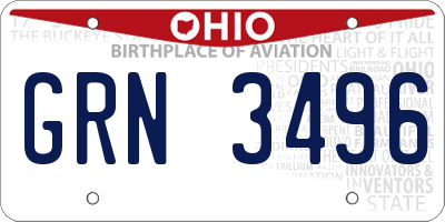 OH license plate GRN3496