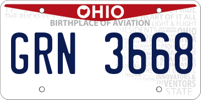 OH license plate GRN3668