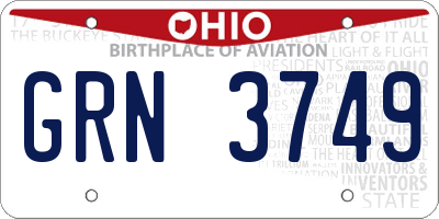OH license plate GRN3749