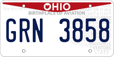 OH license plate GRN3858