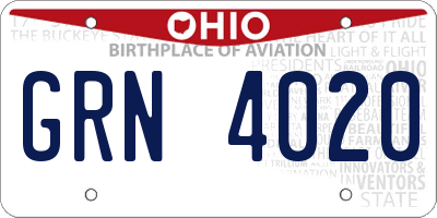 OH license plate GRN4020
