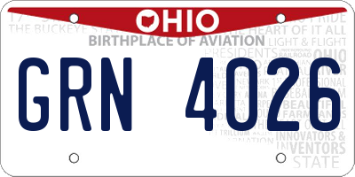 OH license plate GRN4026