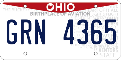 OH license plate GRN4365