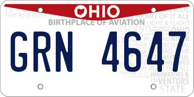OH license plate GRN4647