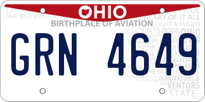 OH license plate GRN4649