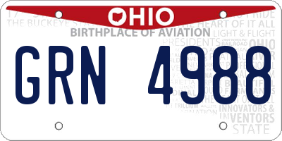 OH license plate GRN4988
