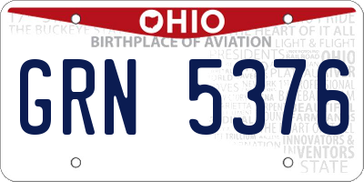 OH license plate GRN5376