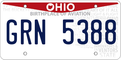 OH license plate GRN5388