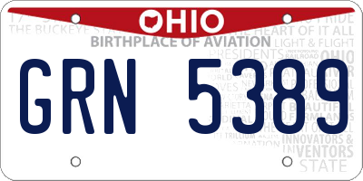 OH license plate GRN5389