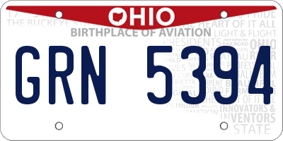 OH license plate GRN5394