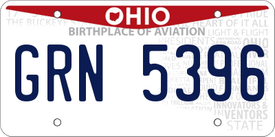 OH license plate GRN5396