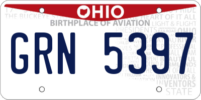 OH license plate GRN5397