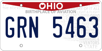 OH license plate GRN5463