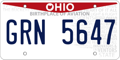 OH license plate GRN5647