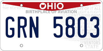 OH license plate GRN5803