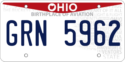 OH license plate GRN5962