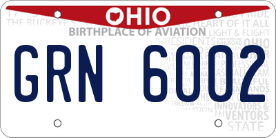 OH license plate GRN6002