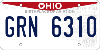OH license plate GRN6310