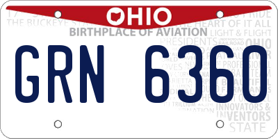 OH license plate GRN6360