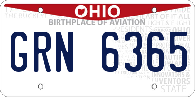OH license plate GRN6365