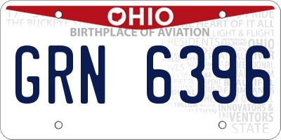 OH license plate GRN6396