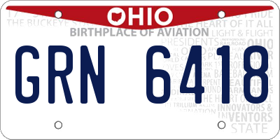 OH license plate GRN6418