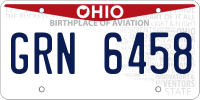OH license plate GRN6458