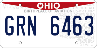 OH license plate GRN6463