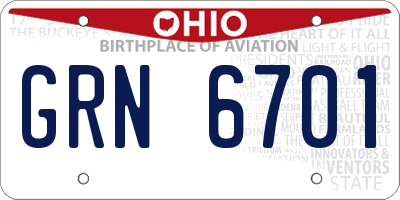 OH license plate GRN6701