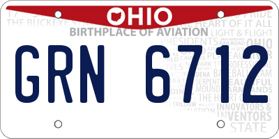 OH license plate GRN6712