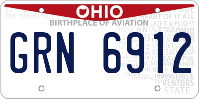 OH license plate GRN6912