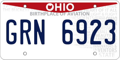 OH license plate GRN6923