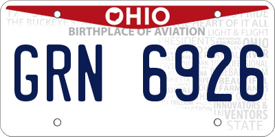 OH license plate GRN6926