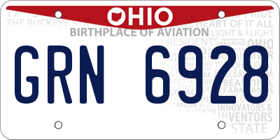 OH license plate GRN6928