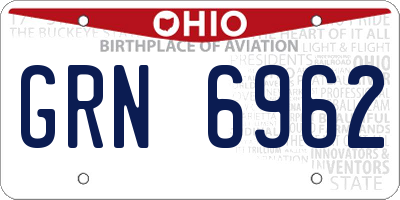 OH license plate GRN6962