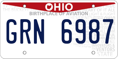 OH license plate GRN6987