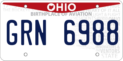 OH license plate GRN6988
