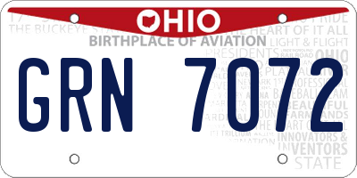 OH license plate GRN7072