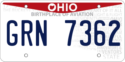 OH license plate GRN7362