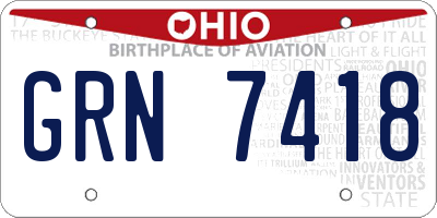 OH license plate GRN7418