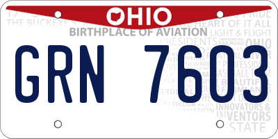 OH license plate GRN7603