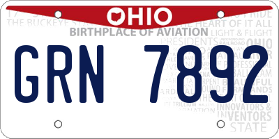 OH license plate GRN7892