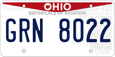 OH license plate GRN8022